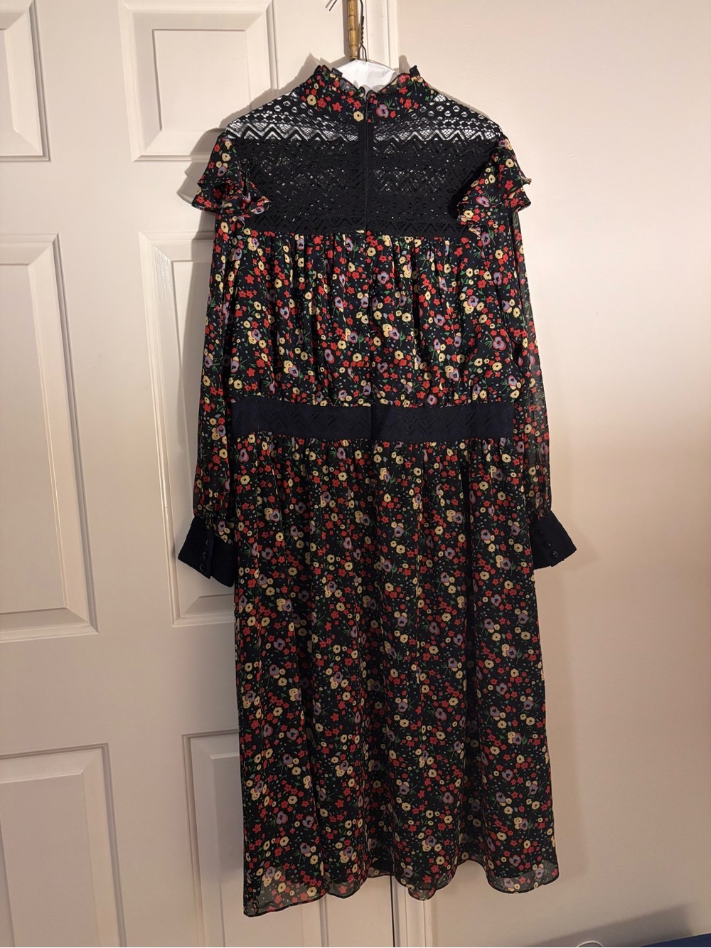 ModCloth Anna Sui Black Floral Lace-Yoke Long Sleeve Midi Dress - Picture 2 of 5